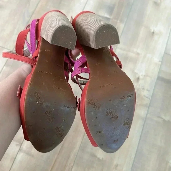 Matt Bernson Special Project Genuine Suede Leather Pink/Orange High Heel Sz 8.5 - Picture 8 of 8